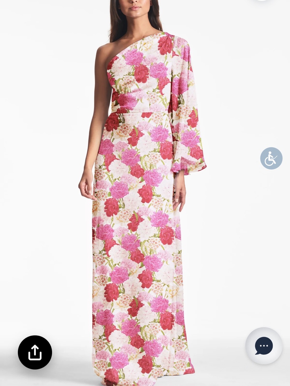 Sachin + Babi One-Shoulder Floral Chiffon Dress in Pink & Red